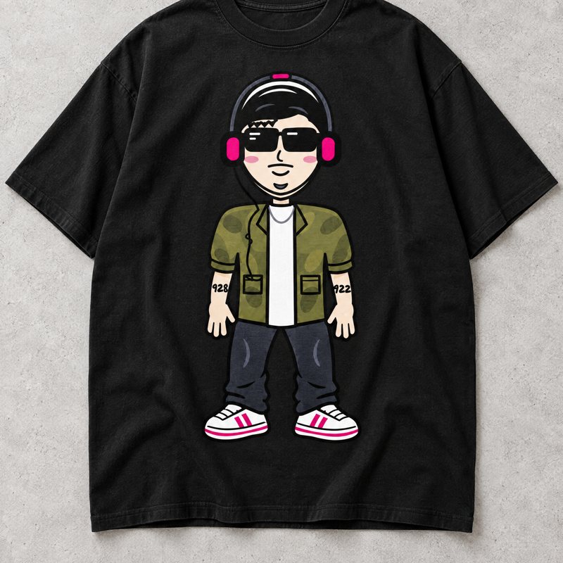 Camiseta negra oversize con el cartoon de Joel