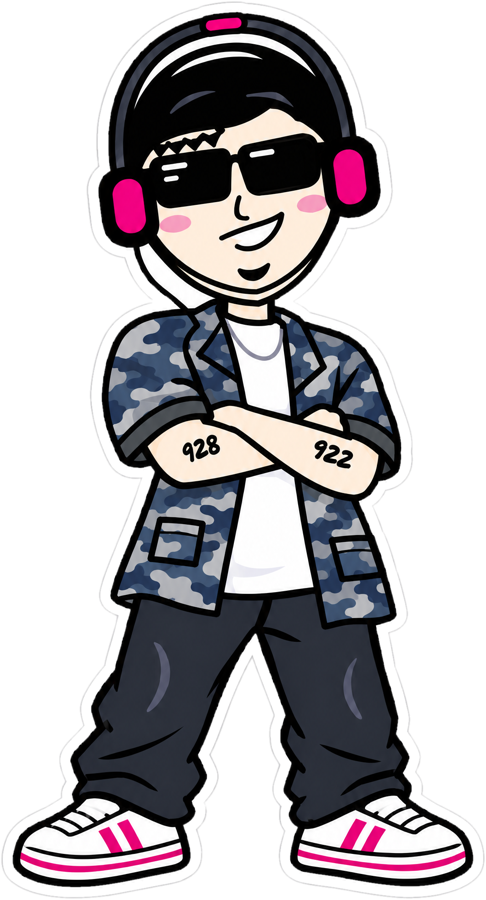 Sticker de Joel con los brazos cruzados y camuflaje azul